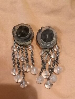 Stephen Dweck 925 Earring  incorporating raw geode slices . Brown And Black